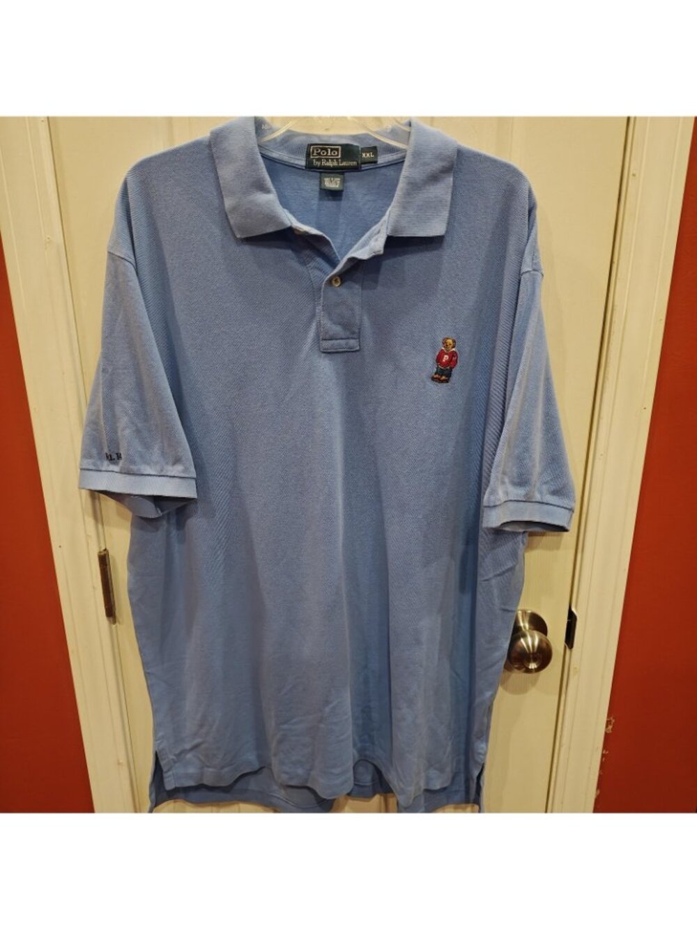 Polo Ralph Lauren Polo Hoodie Bear Shirt Mens 2XL Blue RL 14 Pique Embroidered - Picture 2 of 8